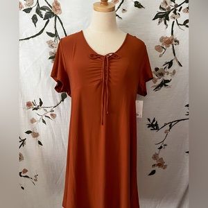 Brown Cinched Front Fit & Flare Dress